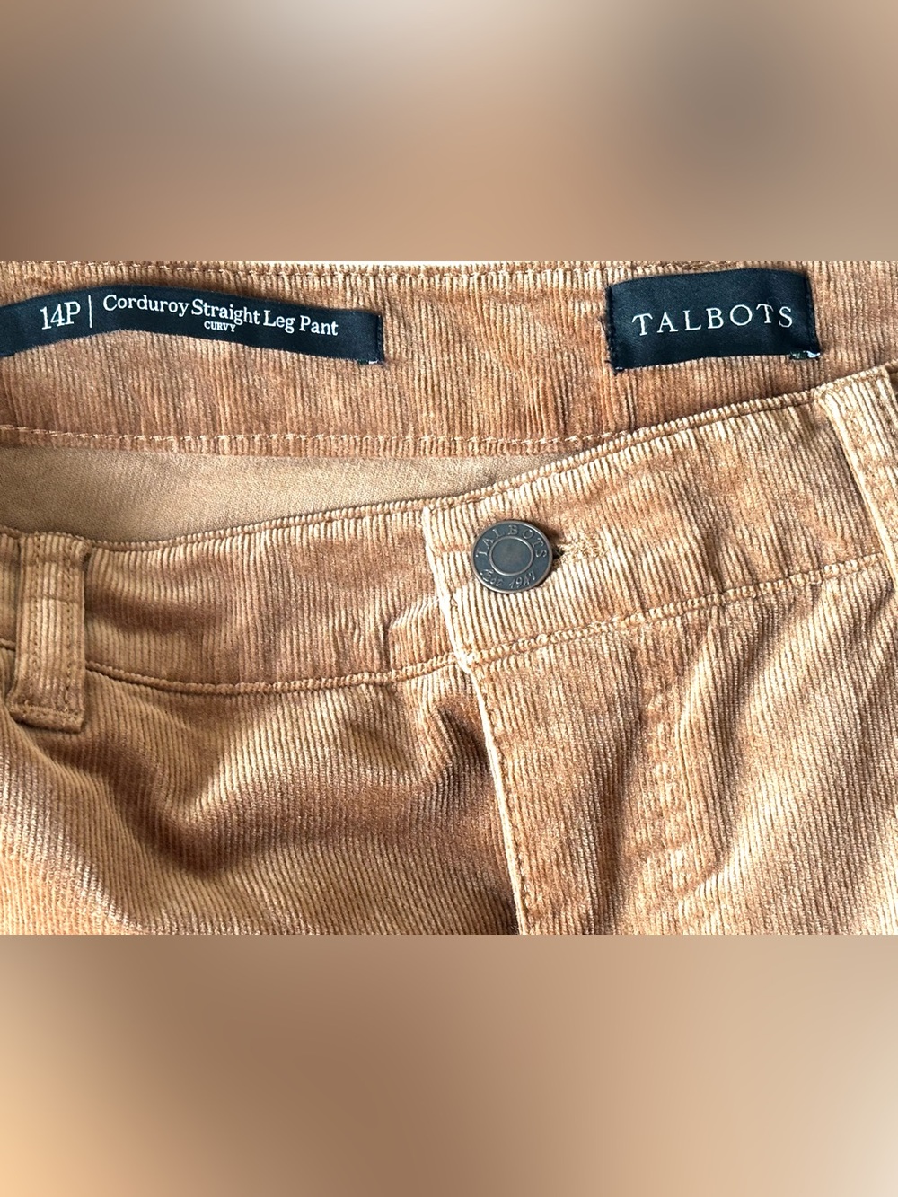 Talbots Corduroy Curvy Straight Leg Pants Caramel Size 14P - Picture 4 of 5